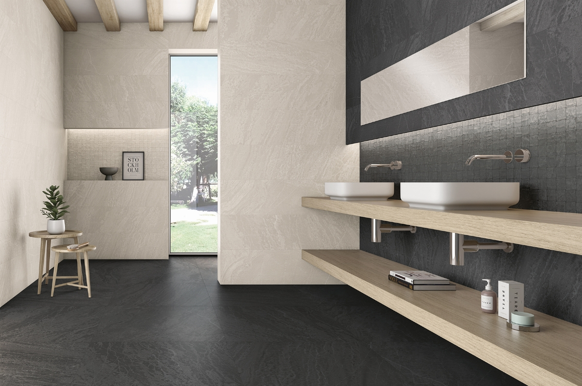 Minimalistisches Badezimmer Slatestone Schwarz