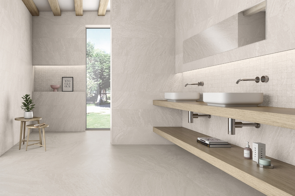 Baño minimalista Slatestone Pearl 30x120